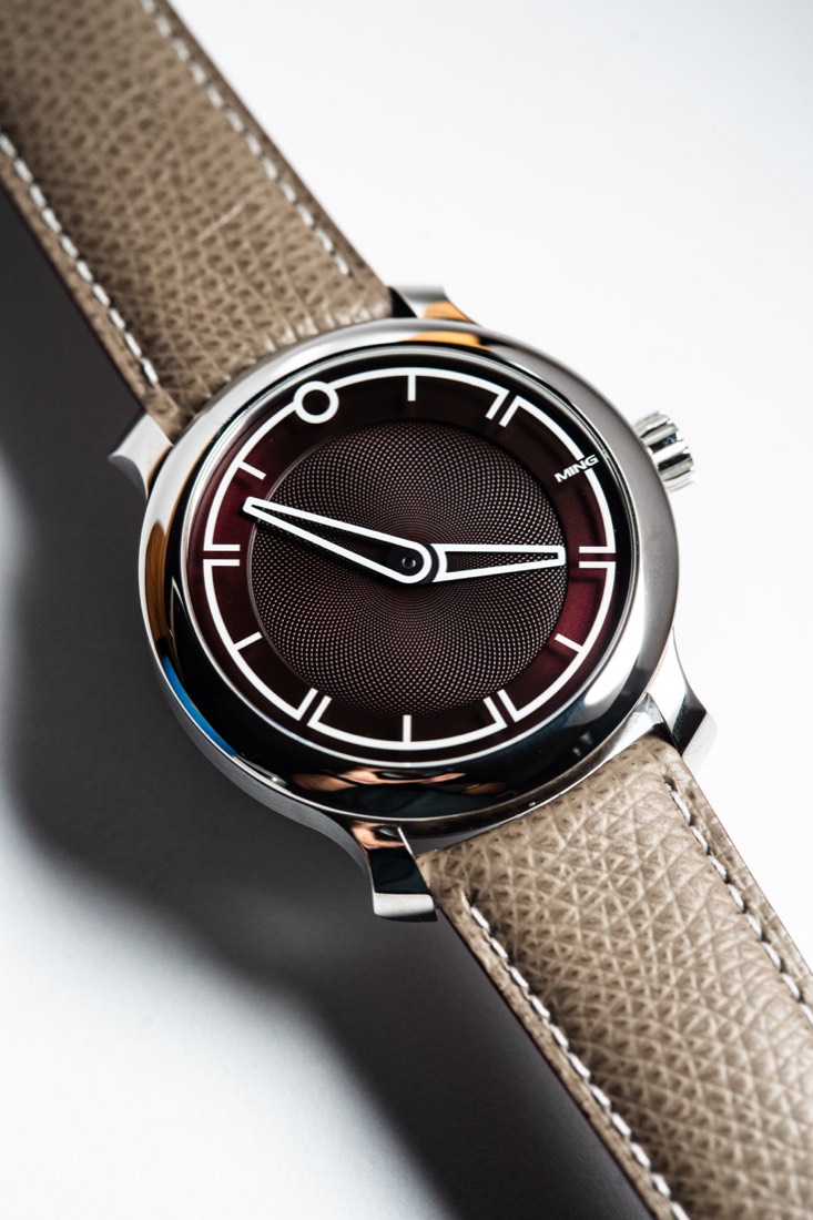 Product shot of a watch with a leather strap